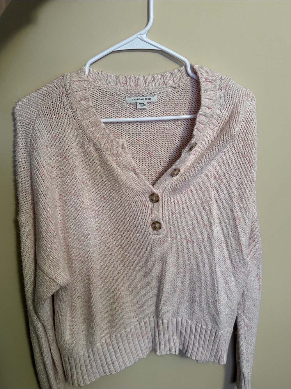 American Eagle Outfitters Light Pink Button-Front V-Neck Sweater